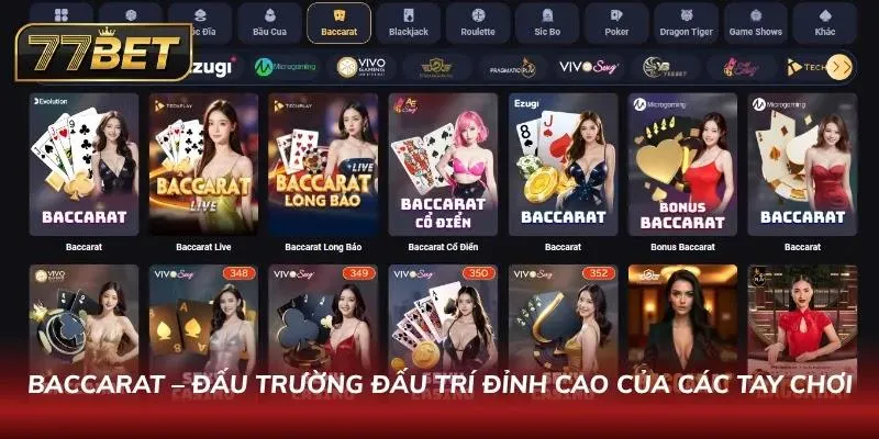 Bàn Baccarat live 77BET với Dealer đang chia bài và bảng cầu bên cạnh
