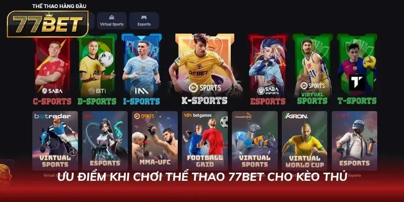 Giao diện bảng kèo Thể thao 77BET với nhiều sảnh cược hiển thị cùng màn hình