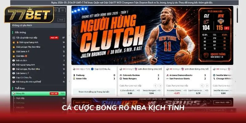 Bảng kèo bóng rổ NBA tại 77BET với tùy chọn cược theo từng quarter